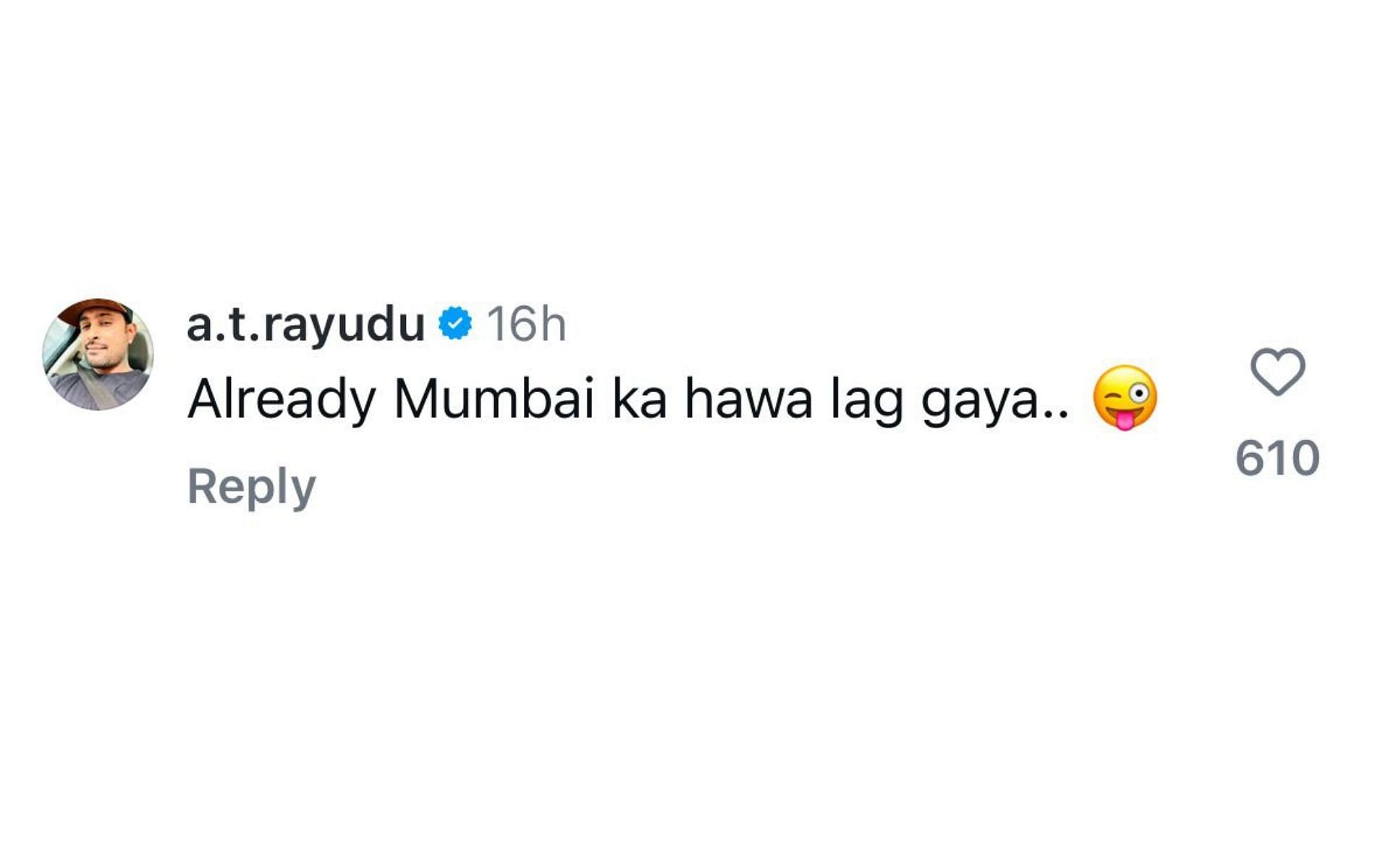 Screenshot of Ambati Rayudu's comment.